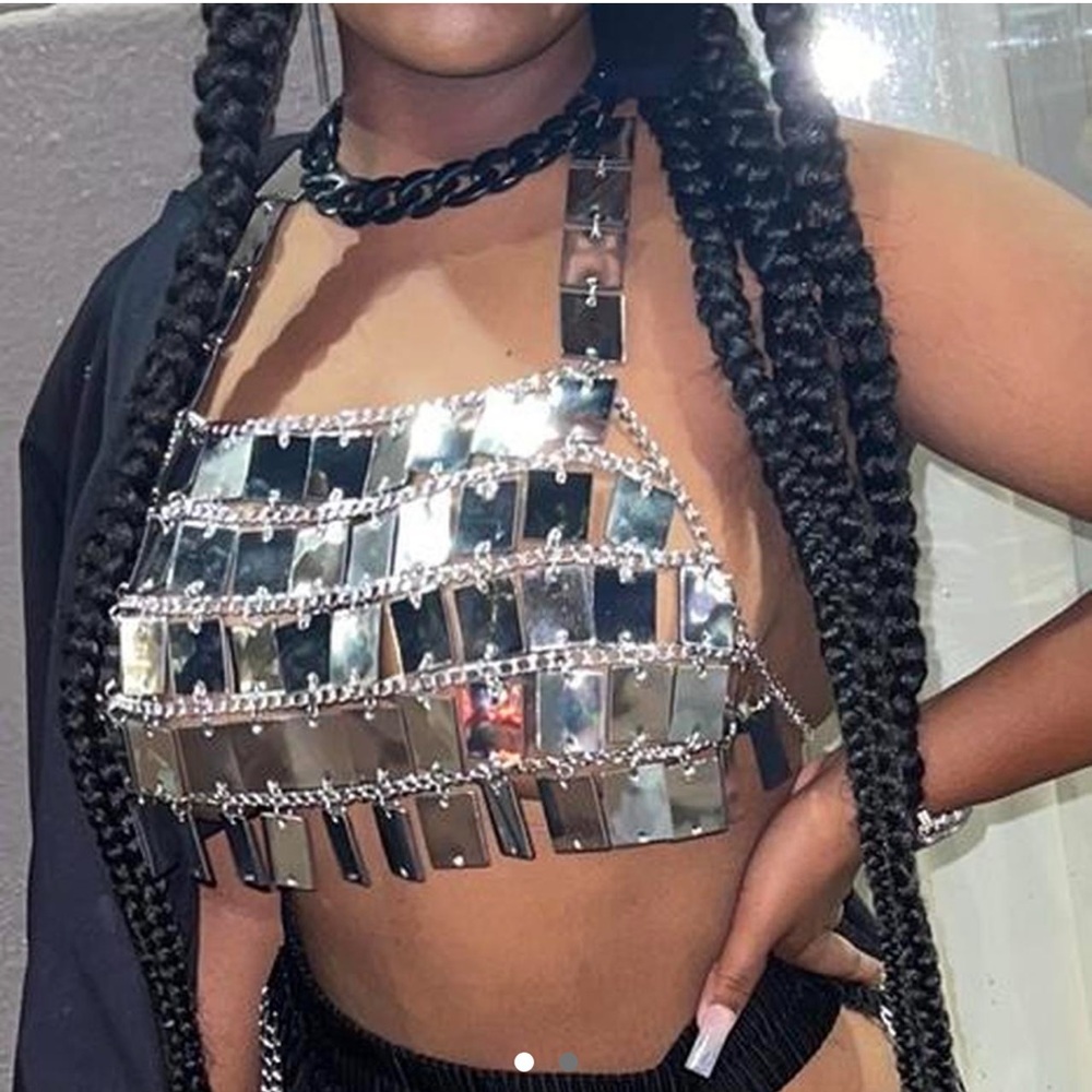 Silver mirror reflected chained bralette